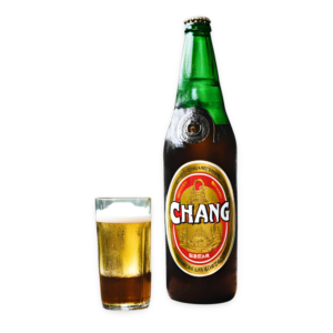 thailändische Flasche Chang Bier mit Bierglas 2