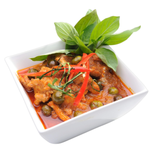 .Gäng Däng แกงแดง 🌶️ Rotes Curry, Kokosnussmilch, Aubergine, Bambus, Gemüse, Kaffirblätter, Basilikum