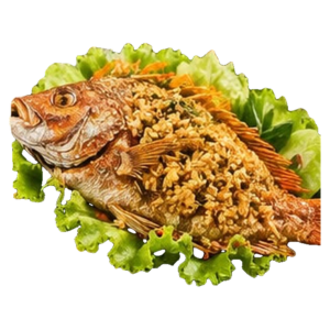Frittierter roter Barsch mit Knoblauch