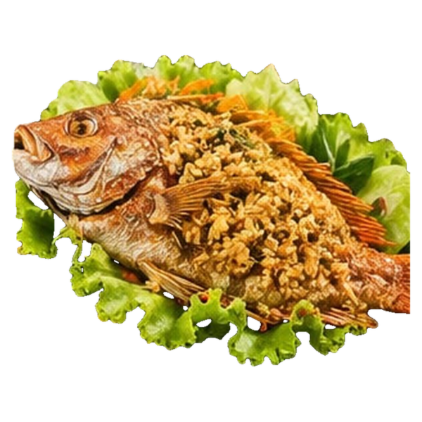 Frittierter roter Barsch mit Knoblauch