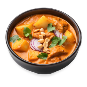 Gäng Massaman Je แกงมัสมั่นเจ Massaman Curry, Kokosnussmilch, Sternanis, Zimt, Kartoffeln, Zwiebeln, Ananas, Tomaten, Erdnüsse, Schalotten - thailändisches Currygericht